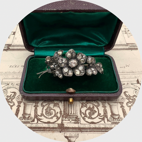 Victorian Rose-Cut Diamond Flower Brooch