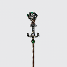 Load image into Gallery viewer, Antique Emerald &amp; Diamond Crowned Anchor Stickpin in Box, René Bouvet