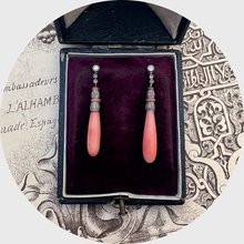 Load image into Gallery viewer, Art Deco Angel Skin Coral Drop Earrings