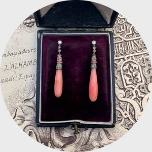 Art Deco Angel Skin Coral Drop Earrings