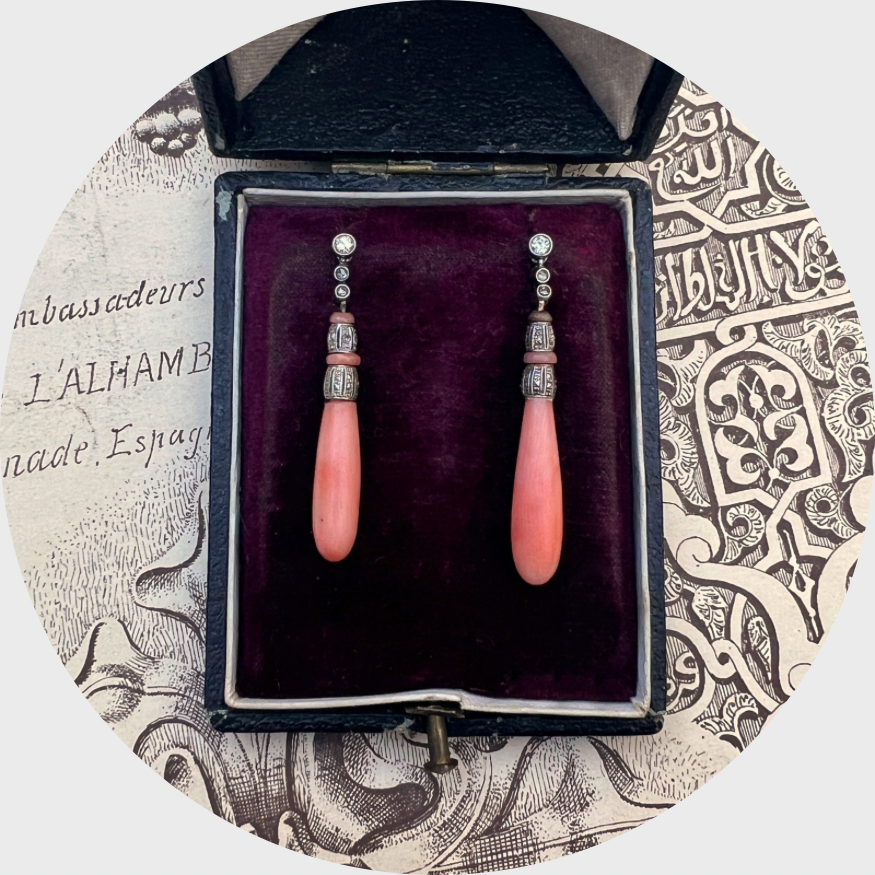 Art Deco Angel Skin Coral Drop Earrings