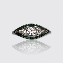 Load image into Gallery viewer, Art Deco Platinum Emerald &amp; Diamond Marquise Ring