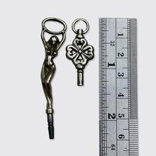 Load image into Gallery viewer, Two Silver Watch Key Pendants, Flower and Lady