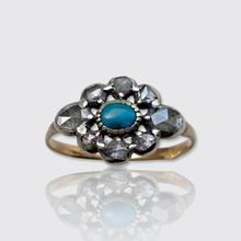 Load image into Gallery viewer, 19th Century Turquoise &amp; Rose-Cut Diamond Cluster Ring
