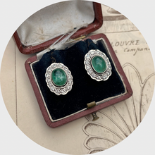 Load image into Gallery viewer, Vintage Emerald &amp; Diamond Cluster Earrings