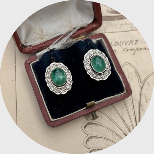 Vintage Emerald & Diamond Cluster Earrings