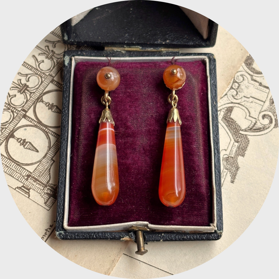 Vintage Banded Agate Drop Earrings