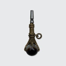 Load image into Gallery viewer, Antique Brass &amp; Agate Claw Watch Key Pendant