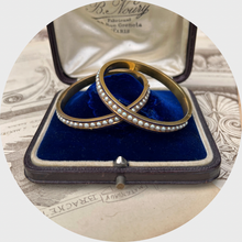 Load image into Gallery viewer, Pair of Victorian Pearl &amp; Enamel Bangle Bracelets