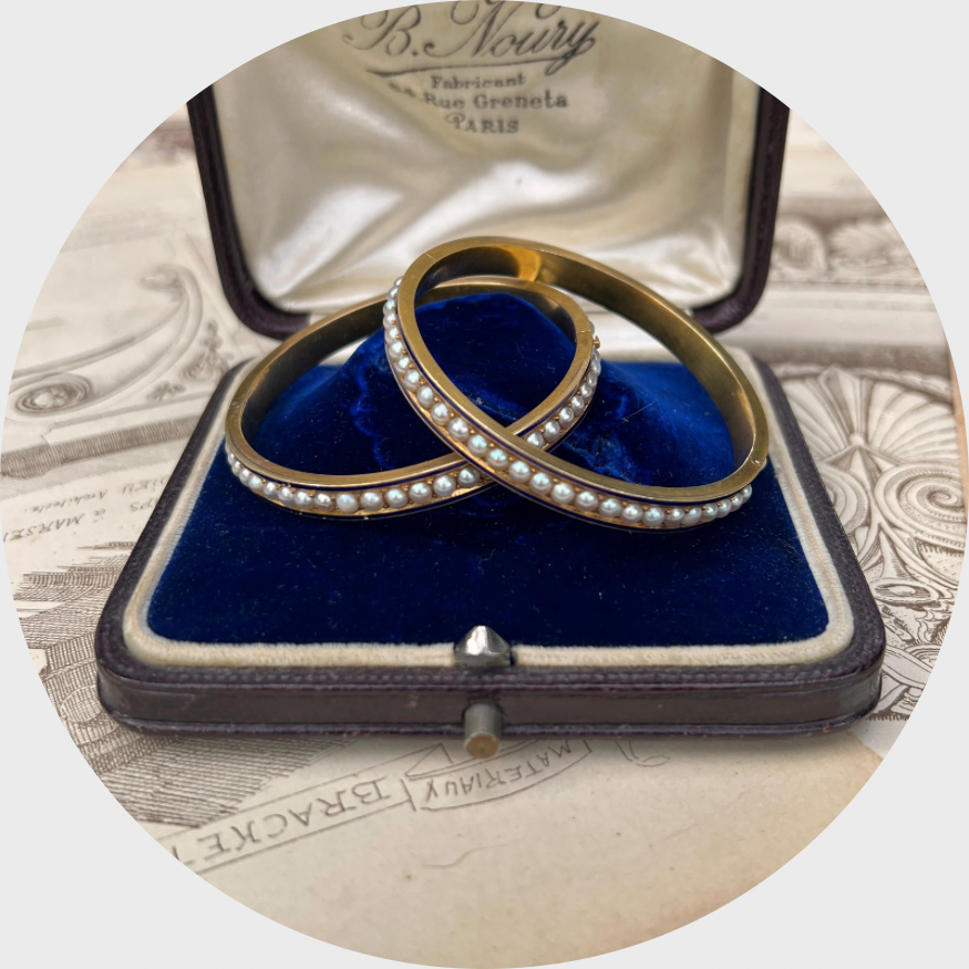Pair of Victorian Pearl & Enamel Bangle Bracelets