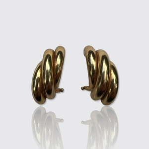 Vintage 18k Yellow Gold Three-Band Earrings