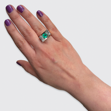 Load image into Gallery viewer, Retro Ring set with a Certified Columbian Emerald &amp; Diamonds
