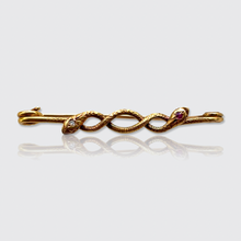 Load image into Gallery viewer, Antique Gold Ruby &amp; Diamond Double Snakes Brooch