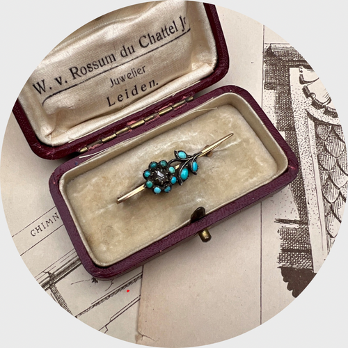 Victorian Turquoise & Diamond Flower Brooch