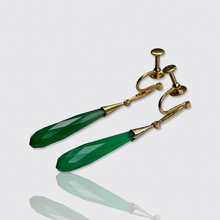 Load image into Gallery viewer, Art Deco Chalcedony &amp; Diamond Drop Earrings with Screw Fittings