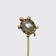 Load image into Gallery viewer, Antique Pearl, Emerald &amp; Diamond Turtle Stickpin
