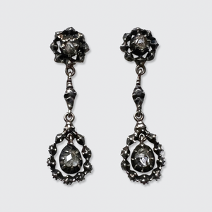 Silver Rose-Cut Diamond Drop Earrings