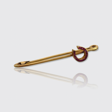 Load image into Gallery viewer, Art Deco Ruby Horseshoe Safety Pin Brooch