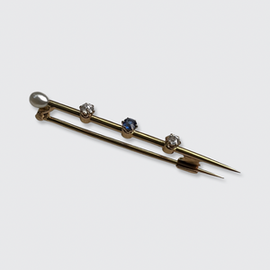Victorian Pearl, Sapphire & Diamond Nail Brooch