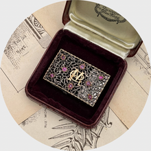 Load image into Gallery viewer, Antique Gold, Silver &amp; Ruby Belt Buckle, 'CM' Monogram