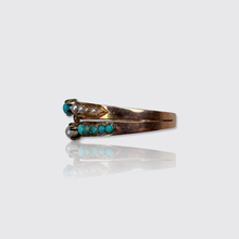 Load image into Gallery viewer, Victorian era Turquoise &amp; Pearl Crossover Ring