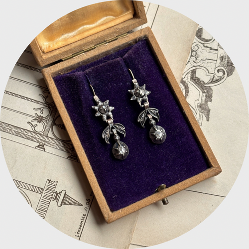 Victorian Rose-Cut Diamond Drop Earrings