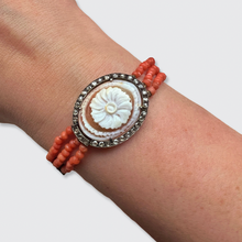 Load image into Gallery viewer, Vintage Coral &amp; Rose-Cut Diamond Cameo Bracelet