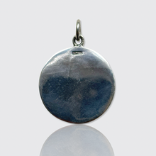 Load image into Gallery viewer, Antique Silver Enameled 'Jamais Moins Toujours Plus' Rebus Pendant