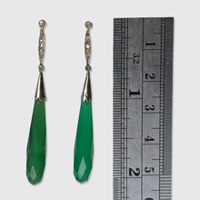 Load image into Gallery viewer, Art Deco Chalcedony &amp; Diamond Drop Earrings with Screw Fittings
