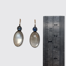 Load image into Gallery viewer, Antique Moonstone and Sapphire Drop Earrings