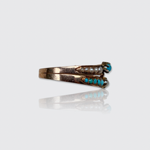 Load image into Gallery viewer, Victorian era Turquoise &amp; Pearl Crossover Ring