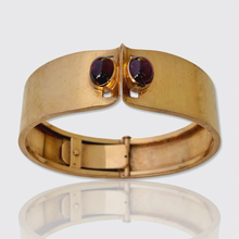 Load image into Gallery viewer, Retro 18k Gold &amp; Garnet Hinged Cuff Bangle