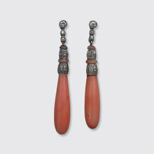 Load image into Gallery viewer, Art Deco Angel Skin Coral Drop Earrings