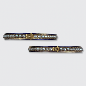 Pair of Victorian Pearl & Enamel Bangle Bracelets