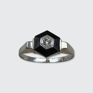 Art Deco Onyx & Diamond Target Ring