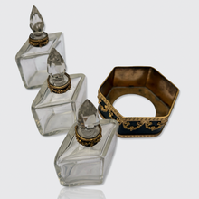 Load image into Gallery viewer, Antique French Perfume Bottles Set in Brass Holder