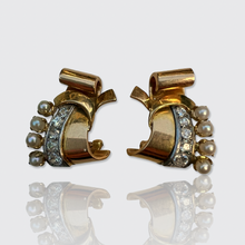 Load image into Gallery viewer, 18k Gold Retro Pearl &amp; Diamond Ear Clips