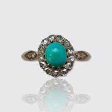 Load image into Gallery viewer, Antique Swedish Turquoise &amp; Diamond Cluster Ring, 1905
