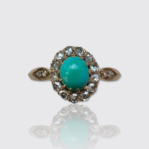 Antique Swedish Turquoise & Diamond Cluster Ring, 1905