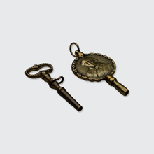 Load image into Gallery viewer, Two Antique Brass Watch Key Pendants