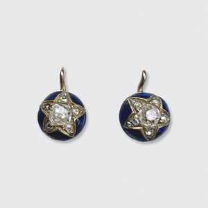 Reserved for ‘S’, payment 4/4: Diamond & Blue Enamel Star Earrings