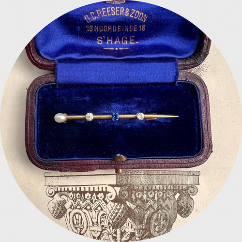 Victorian Pearl, Sapphire & Diamond Nail Brooch