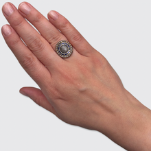Load image into Gallery viewer, 18th Century Circular Enamel, Pearl &amp; Diamond Hairwork Ring
