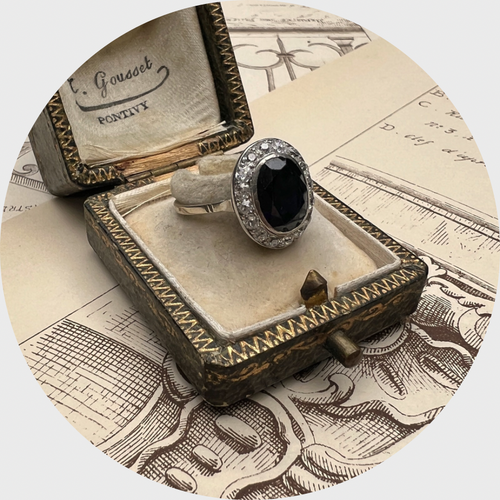 Platinum Art Deco Style Ring with Sapphire and Diamonds
