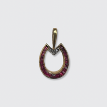 Load image into Gallery viewer, Reversible Emerald / Ruby Horseshoe Pendant