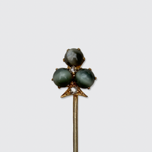 Load image into Gallery viewer, Antique Chrysoberyl &amp; Diamond Clover Stickpin