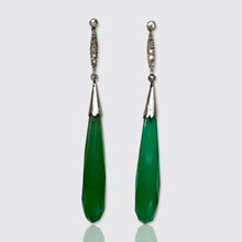 Load image into Gallery viewer, Art Deco Chalcedony &amp; Diamond Drop Earrings with Screw Fittings