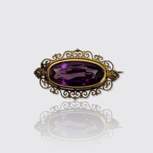 Load image into Gallery viewer, Victorian Amethyst Filigree Brooch