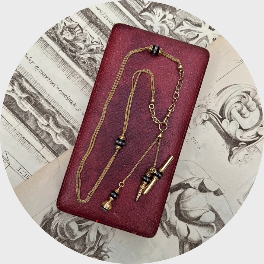 Victorian 18k Gold Watch Chain with Watch Keys and Fob