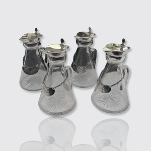 Set of Four Whiskey Noggin Jugs with Sterling Silver Fittings in Box, 1912